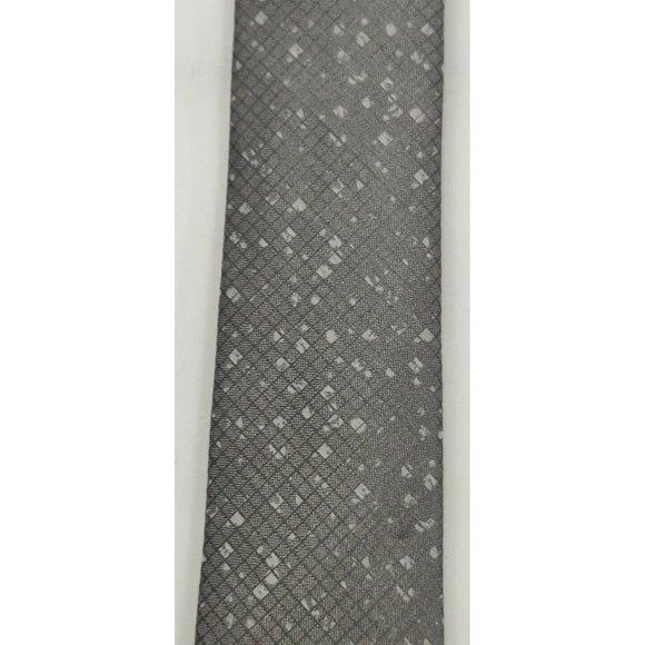 DKNY Mens Neck Tie Charcoal Gray Distressed Check - Picture 3 of 8